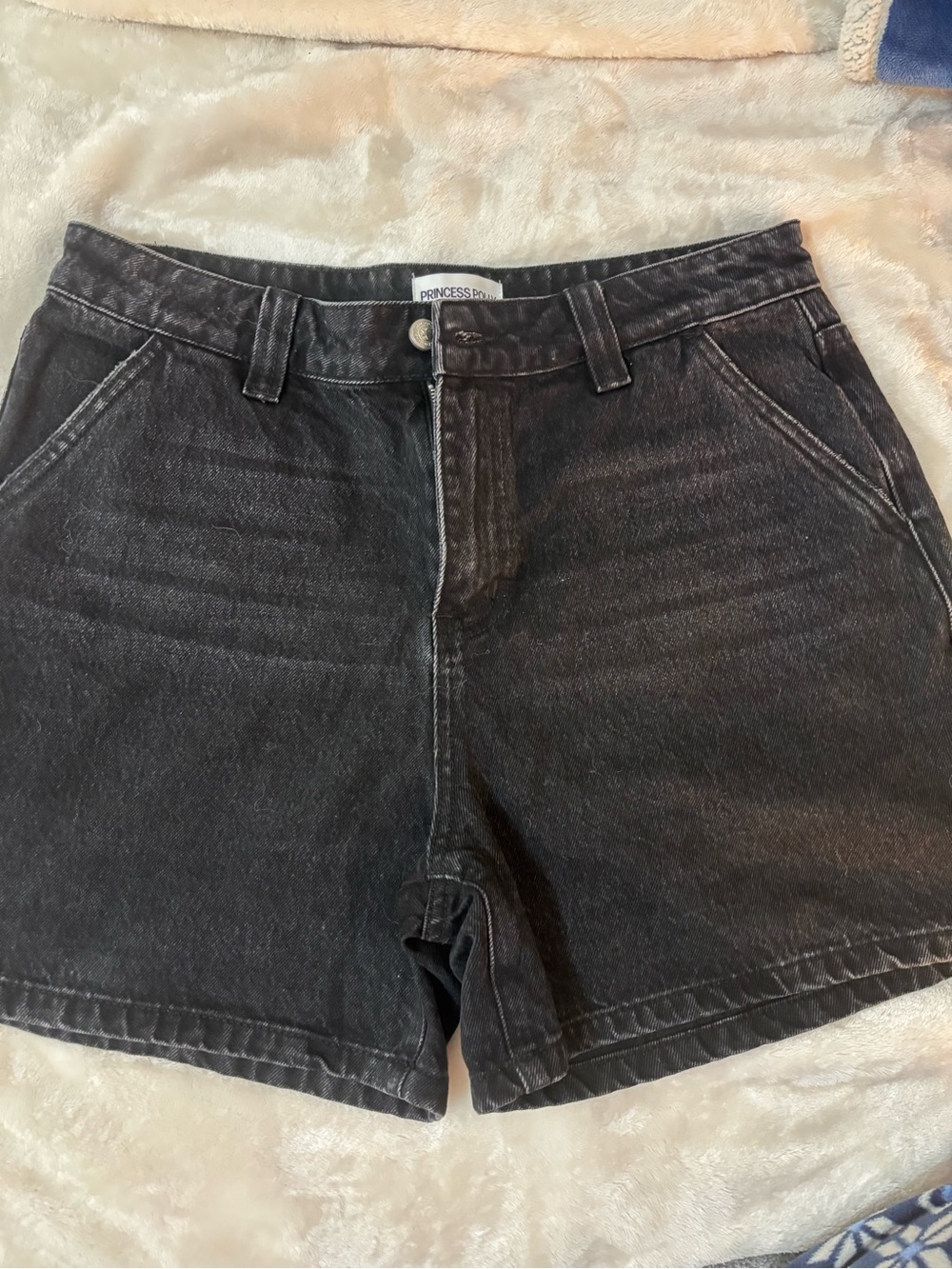 Princess Polly Washed Black High-Rise Denim Shorts